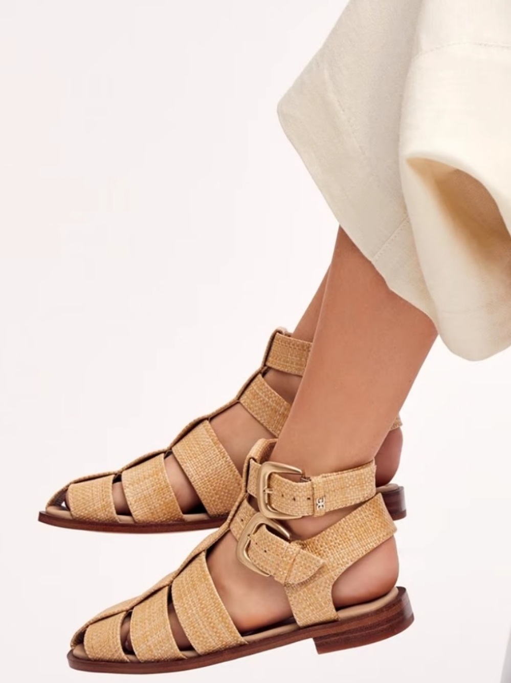 Sam Edelman Dawn Gladiator Flat Sandals in beige natural woven fisherman SZ 8